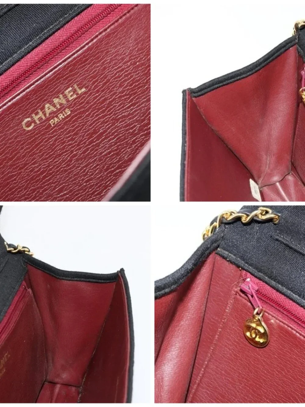CHANEL Matelasse Chain Shoulder Bag Cotton Black Gold CC Auth bs34514